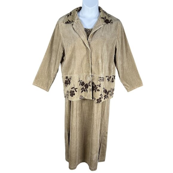 J G Hook Collection 14 Floral Corduroy Jacket Sleeveless Maxi Dress Set Retro - Picture 1 of 16